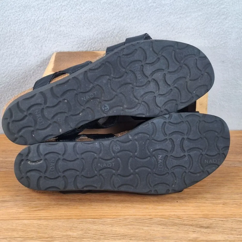 Naot Kayla Women's 11 EU 42 Wedge Comfort Sandals Black Leather Israel Walking
